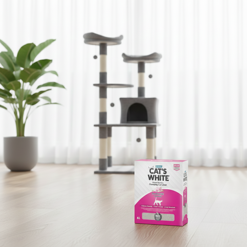 Scatola di lettiera agglomerante per gatti profumata al talco Cat's White da 6 L