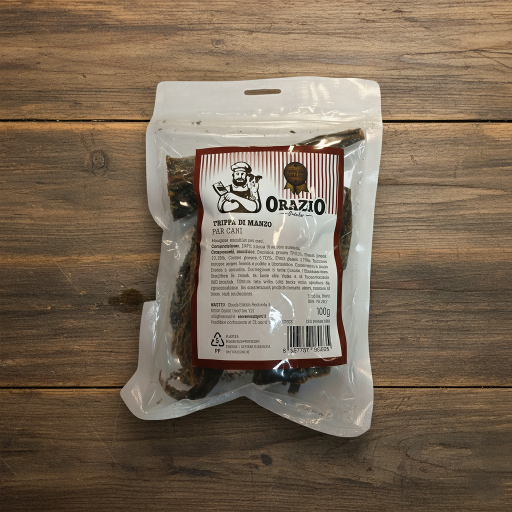 Busta di snack masticativi per cani Trippa di Manzo Orazio da 100 g